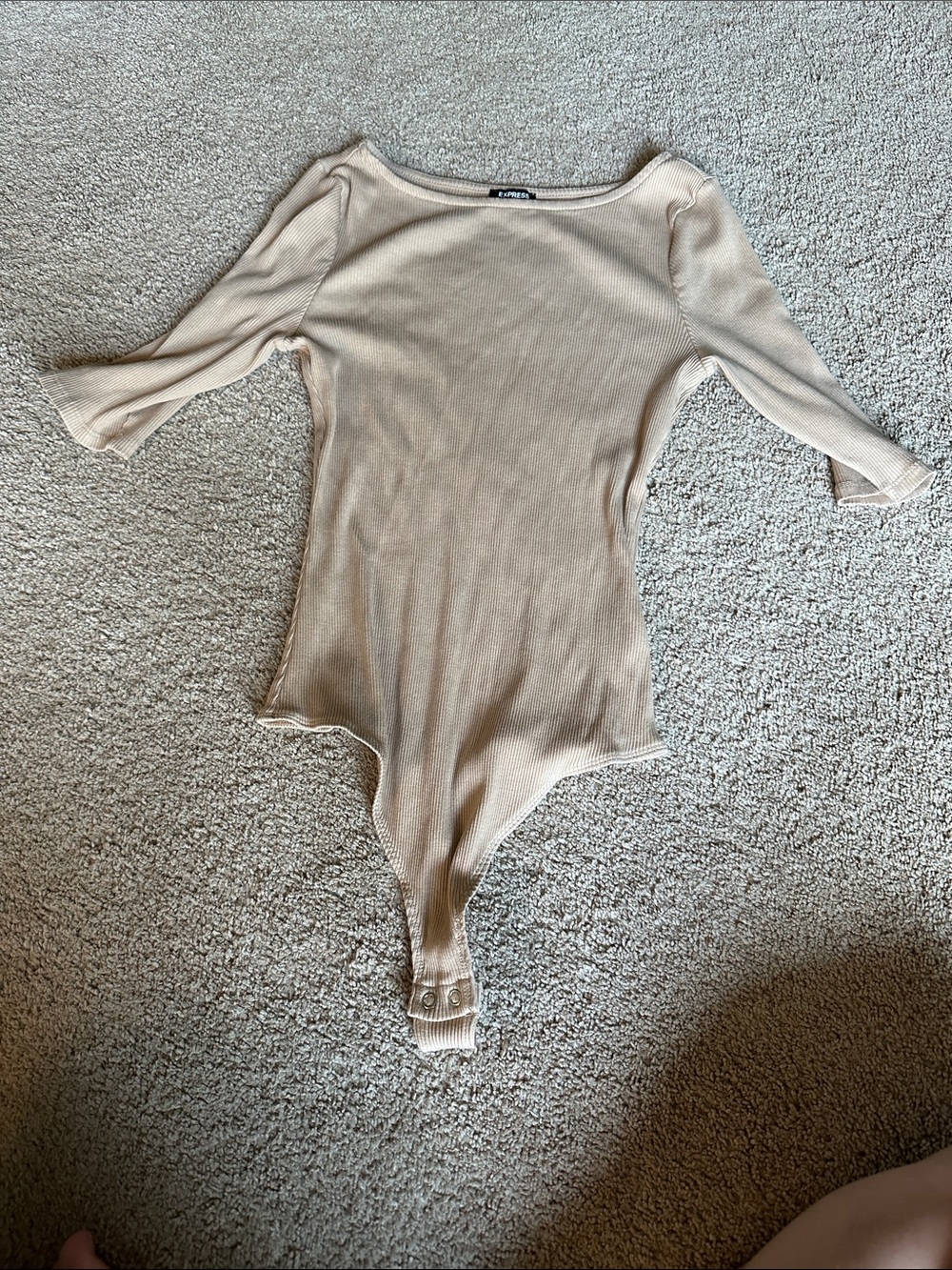 Express Beige Ribbed half Sleeve Bodysuit